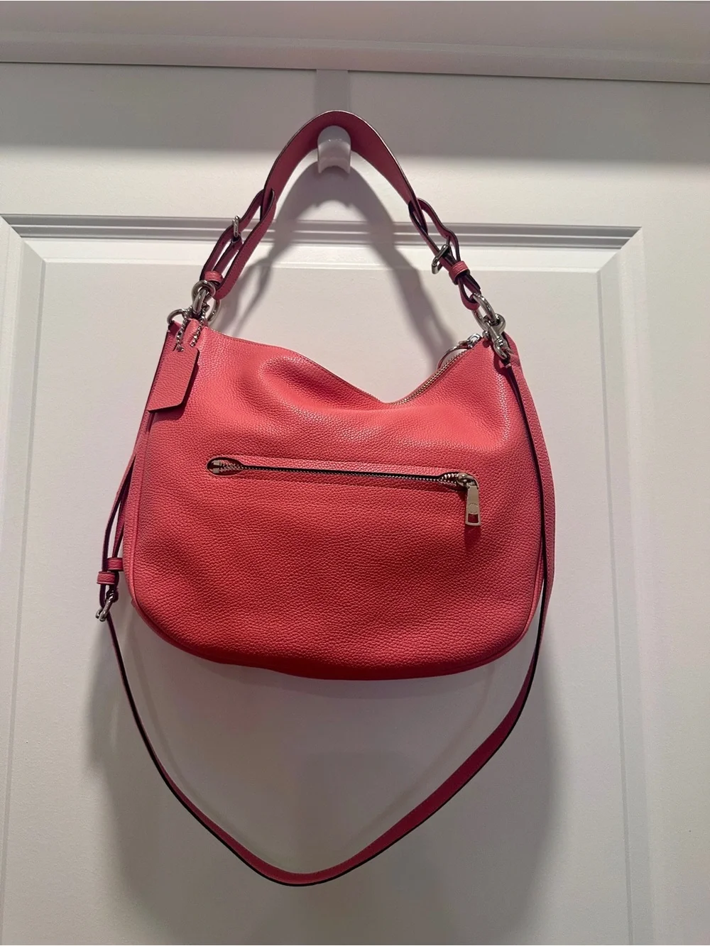 Coach Pebbled Leather Hobo Bag in Coral